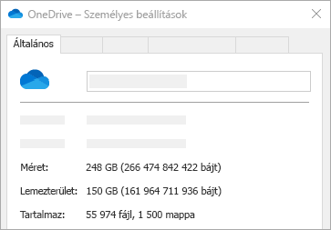 A OneDrive mérete lemeztulajdonságokon