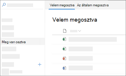 Képernyőkép a Velem megosztva nézetről OneDrive Vállalati verzió a weben