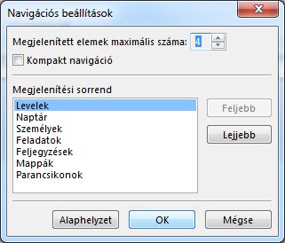 Navigációs beállítások párbeszédpanel