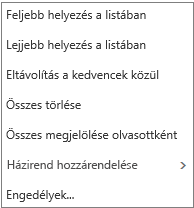 A Posta app Beérkezett üzenetek mappájára jobb gombbal kattintva megjelenő helyi vagy környezeti menü