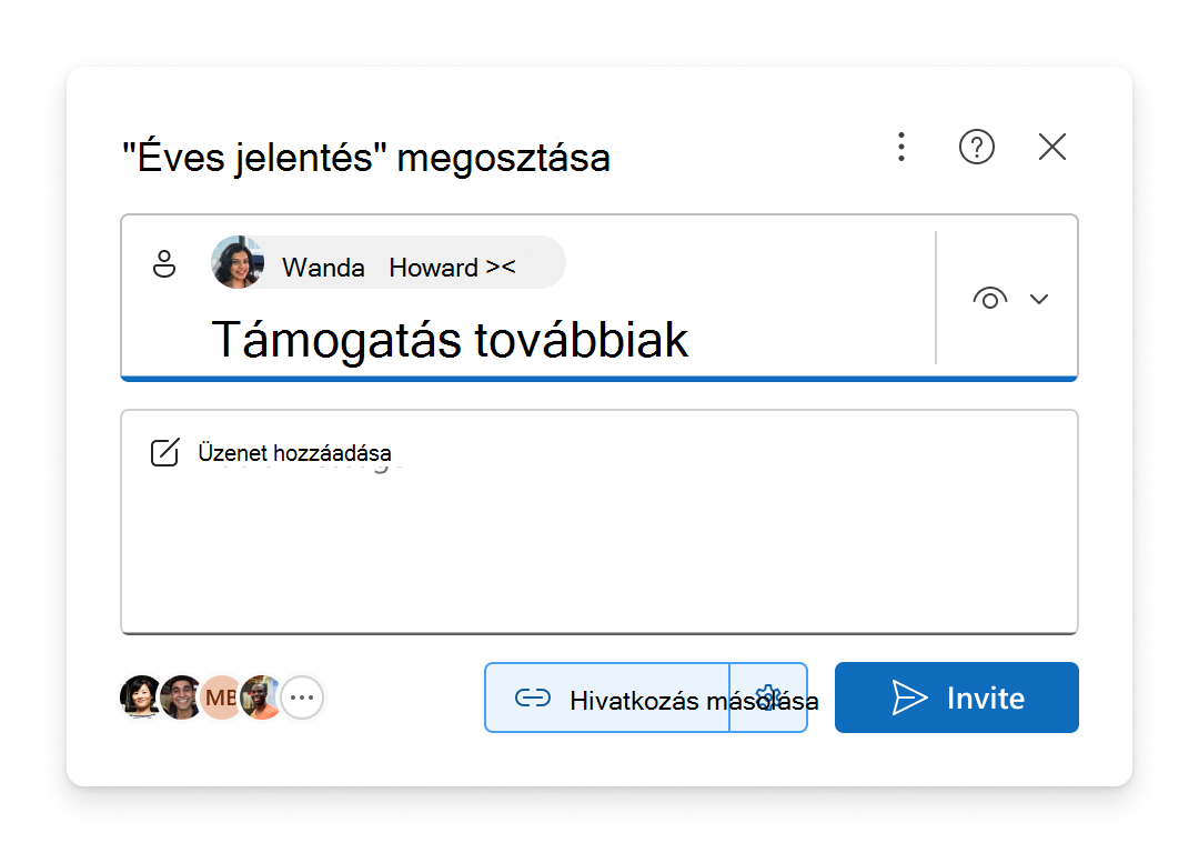 A rendszer hozzáad egy személyt a Név, csoport vagy e-mail hozzáadása területhez