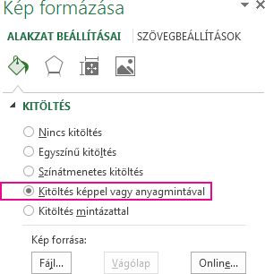 A Kitöltés képpel vagy anyagmintával választógomb a Kép formázása ablakban