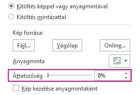 Az Átlátszóság csúszka a Kép formázása ablakban