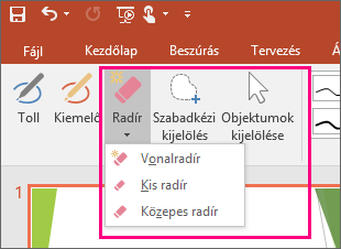A Radír eszköz a Szabadkézi eszközök lapon az Office-ban