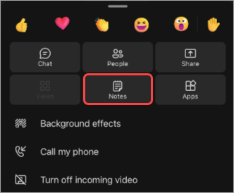 Képernyőkép a jegyzetek mobil Teams-értekezletek közbeni eléréséről