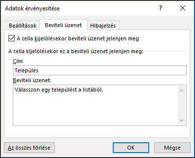 Adatok érvényesítése – figyelmeztető üzenet beállítása