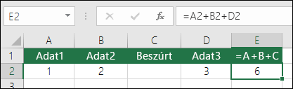 =A+B+C képletek nem frissülnek, ha sorokat vesz fel