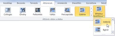 Az Áttűnés ebbe a diába csoportban található Effektus beállításai gomb