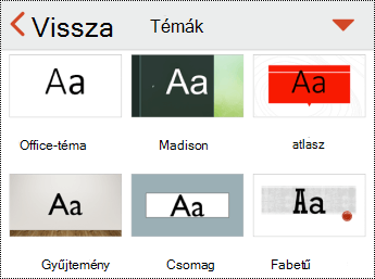 Témák menü az iOS PowerPointban.