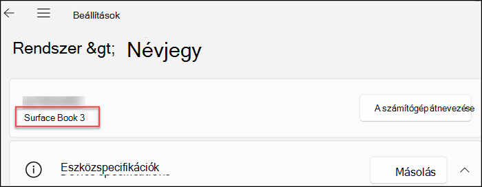 Megjeleníti az eszközadatokat az ablak tetején, a képernyő címe alatt.