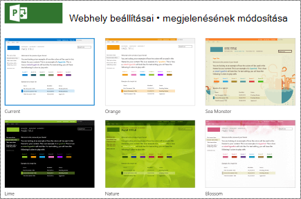 A Megjelenés menü módosítása a Webhelytervek Project Online.