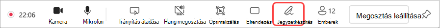 A Teams-értekezlet vezérlői közül kiválasztandó jegyzet ikon.