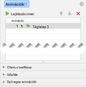 Az Animáció munkaablak effektusokkal, időzítési beállításokkal és szövegeffektusokkal rendelkezik