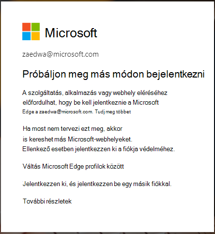üzenet jelenik meg, ha az Edge böngészőbe való bejelentkezés szükséges
