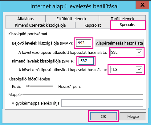 Adja meg a speciális e-mail beállításokat.