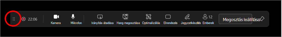 Jelölje ki és húzza az egérrel az előadói eszköztárat a képernyő tetszőleges pontjára.