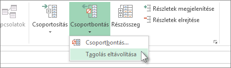 A Csoportbontás gombmenü Tagolás eltávolítása parancsa