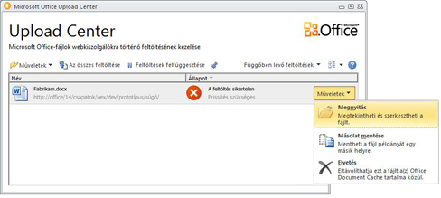 Az Upload Center Feloldás menüje
