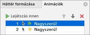 Adja meg az animációs beállításokat a tulajdonságokat tartalmazó ablaktáblán