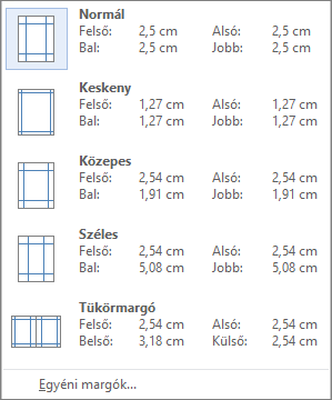 Az Elrendezés lapon található margóbeállítások