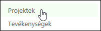 A Fontos rovatok sáv Projektek hivatkozása