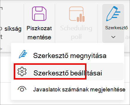 A menüszalagon válassza a Szerkesztő > Szerkesztő beállításai lehetőséget.