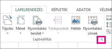A Lapbeállítás csoport párbeszédpanel-megnyitó ikonja