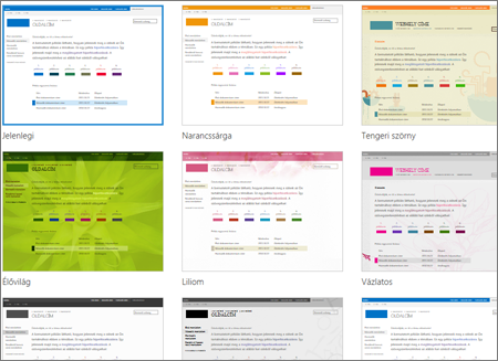 A webhelysablonok képét megjelenítő SharePoint Online-lap