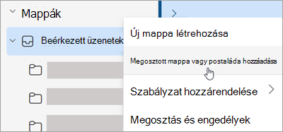 Képernyőkép a Megosztott mappa vagy postaláda hozzáadása lehetőség kiválasztásáról