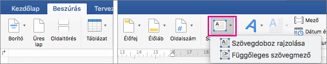 Kiemelt Szövegdoboz gomb a Beszúrás lapon