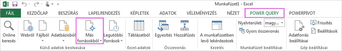 A Power Query menüszalagja