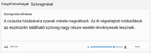 Windows 11 Szövegméret csúszka