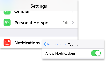 A Microsoft Teams bekapcsolt Értesítések engedélyezése beállítását ábrázoló kép