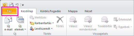 Válassza az Outlook 2010-ben a Fájl fület.