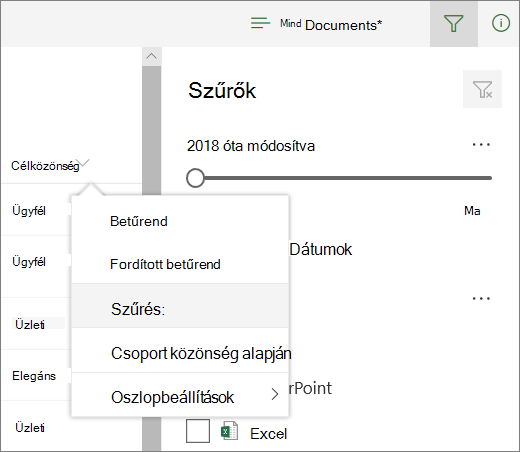 Kattintson a Szűrési lehetőségre a szűrőpanel megnyitásához
