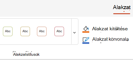 Szín- és stílusbeállítások az Alakzat lapon.