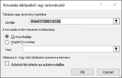 Kimutatás tartományból vagy táblázatból