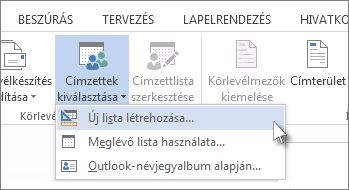 Az Új lista létrehozása parancs