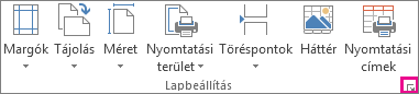 Párbeszédpanel-megnyitó ikon a Lapbeállítás csoportban