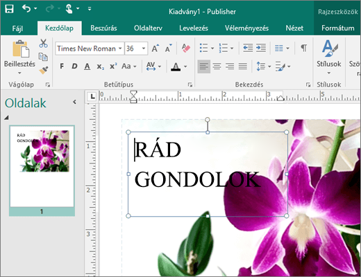 Képernyőkép egy szövegdobozról egy Publisher-fájl lapján.