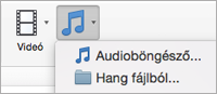 A Hang beszúrása menü a „hang fájlból” és az „audioböngésző” lehetőséggel