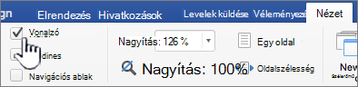 A Nézet lap a kiemelt Vonalzó beállítással.