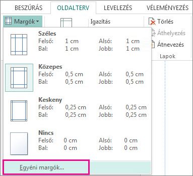 Egyéni margók nyomtatáshoz