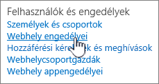 Felhasználók és engedélyek menüelem