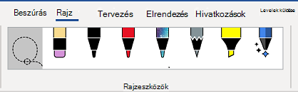 A Word menüszalagjának Rajzeszközök lapja.
