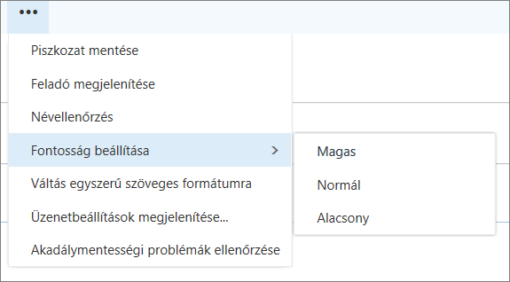 Képernyőkép az üzenetekkel kapcsolatos további lehetőségekről, amelyek a kiemelt fontosság beállítására, a magas, a normál és az alacsony érték megjelenítésére szolgáló beállítással elérhetők.