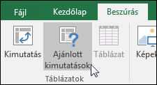 Ha azt szeretné, hogy az Excel készítse el a kimutatást, válassza a Beszúrás > Ajánlott kimutatások elemet