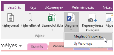 Képernyőkép a OneNote 2016 Diagram beszúrása gombjáról