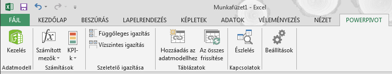 A menüszalag PowerPivot lapja