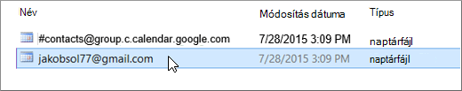 Válassza a gmail.com végződésű fájlt az importáláshoz.